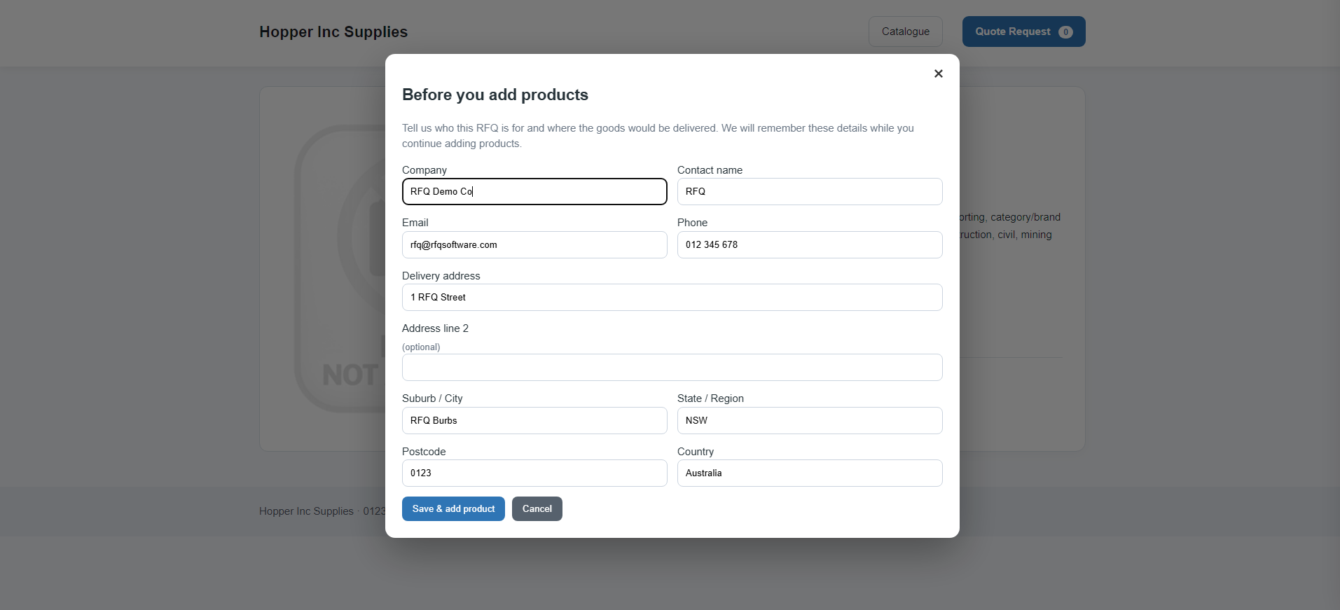 Customer details capture modal