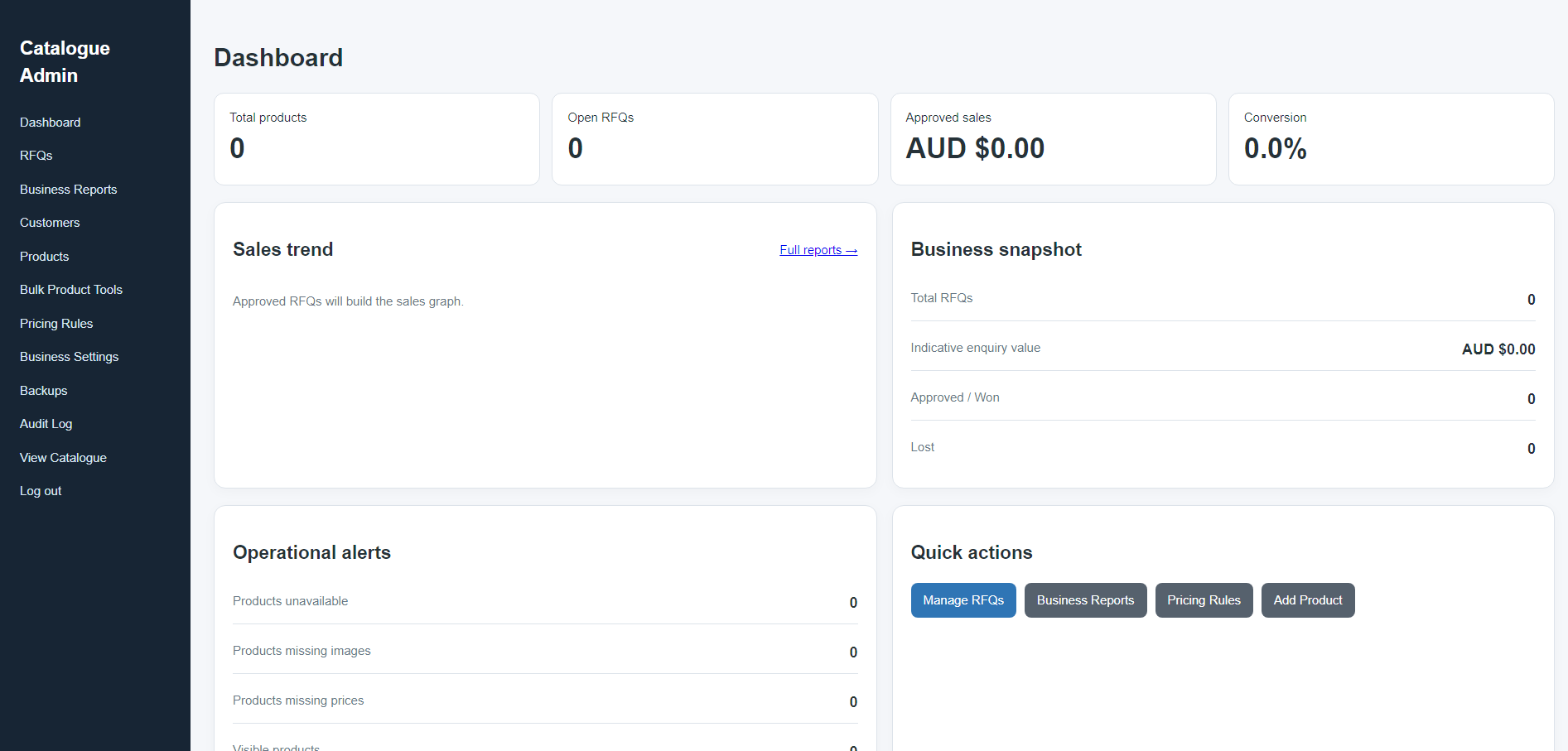 RFQ Software admin dashboard